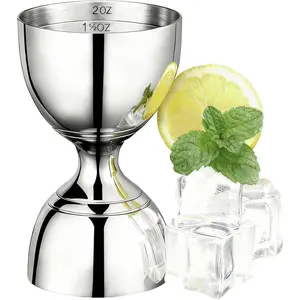 Professional Bartender Jigger - Premium Cocktail Bell Jiggers - 1oz & 2oz Double-Sided Stainless Steel Measuring Cup with Etched Inside Markings, Easy Read Ounce Lines for Home Bar & Cocktail Making