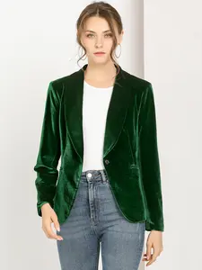INSPIRE CHIC Women's Office Coat Solid Shawl Collar 1 Button Velvet Blazer