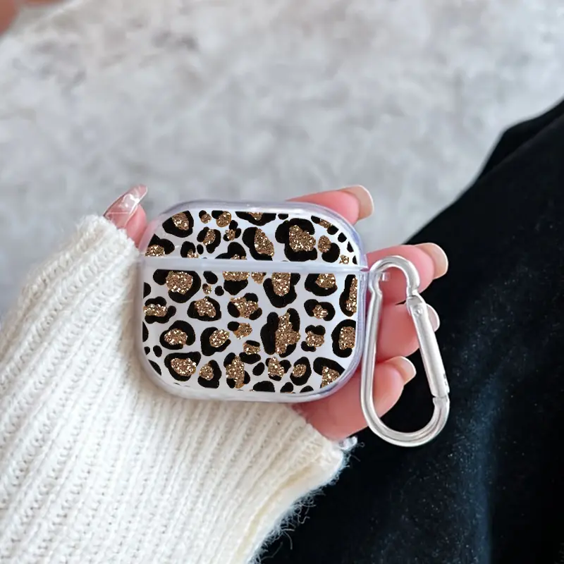 Metallic Spot Pattern Protective Case for AirPods 4/3/2/1/Pro/Pro2/Pro3 Soft TPU Earphone Cover, Transparent with Keychain
