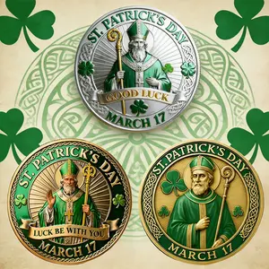 St Patrick's Day Novelty Coin, Clover Lucky Challenge Coin, Holiday Collection Gift for Family Friends (3 Designs)