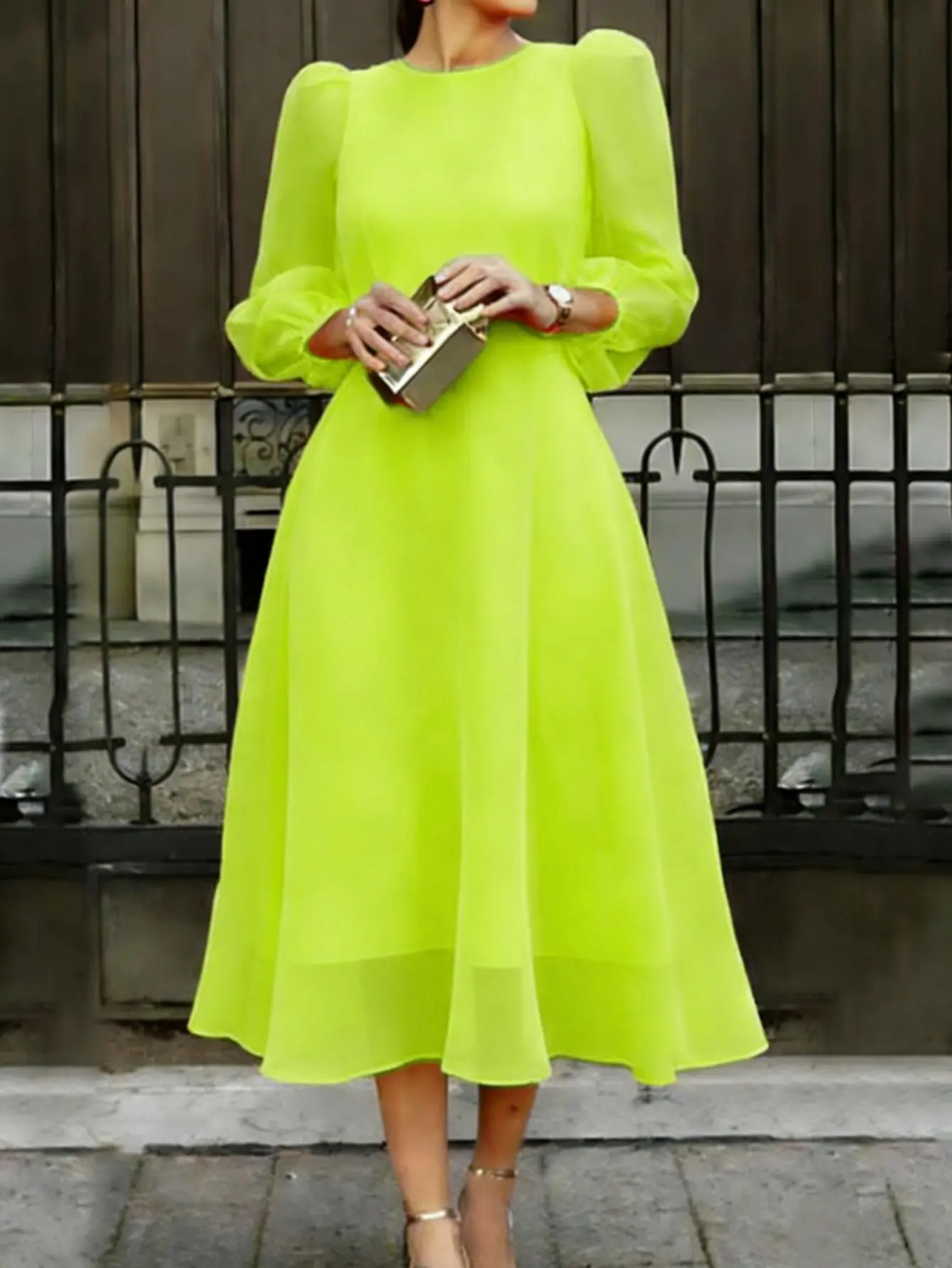 Sunset Gradient Floral Print Chiffon Dress for Women, Long Sleeves, Flowy Maxi Length, Zipper at Back, Formal Evening Wear, Wedding Guest Maxi Dress Elegant Style
