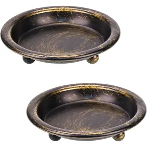 Vintage Round Candle Holder Trays, Decorative Iron Candle Plates/Candle Bases for Home Decor, 4.2" Diameter for Pillar & Tealight Candles (Black + Gold)