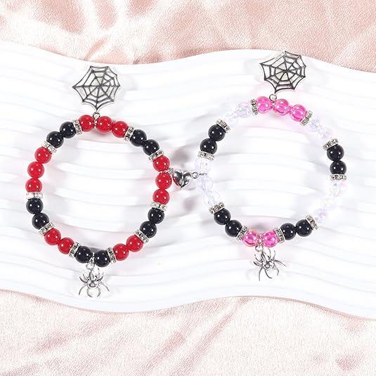 2pcs Spider Friendship Bracelet Stretch Bracelets With Spider Charm For Couple Halloween Valentines Christmas Birthday Gifts Trendy Bangles