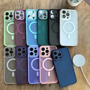Fin For iPhone Series Matte Translucent For Magsafe Case For iPhone 16 15 14 Plus 13 12 11 Pro Max Magnetic Wireless Charge Cover Lens Film Protection