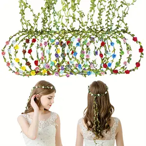 18 Piece Paper Rose Crown Headband Boho Beach Flower Wreath Headband Rose Flower Headband Beauty & Personal Care