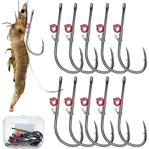 Live Shrimp Hook Set,Carbon Steel Barbed Fishing Hooks Freshwater Saltwater,Shrimp Lure,Bass Carp Catfish Bait rod and reel combo fly