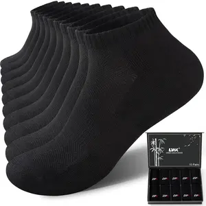 Men's Bamboo Viscose Athletic Ankle Socks Thick Cushioned Moisture Wicking Breathable Low Cut Socks 10 Pack Gift Box