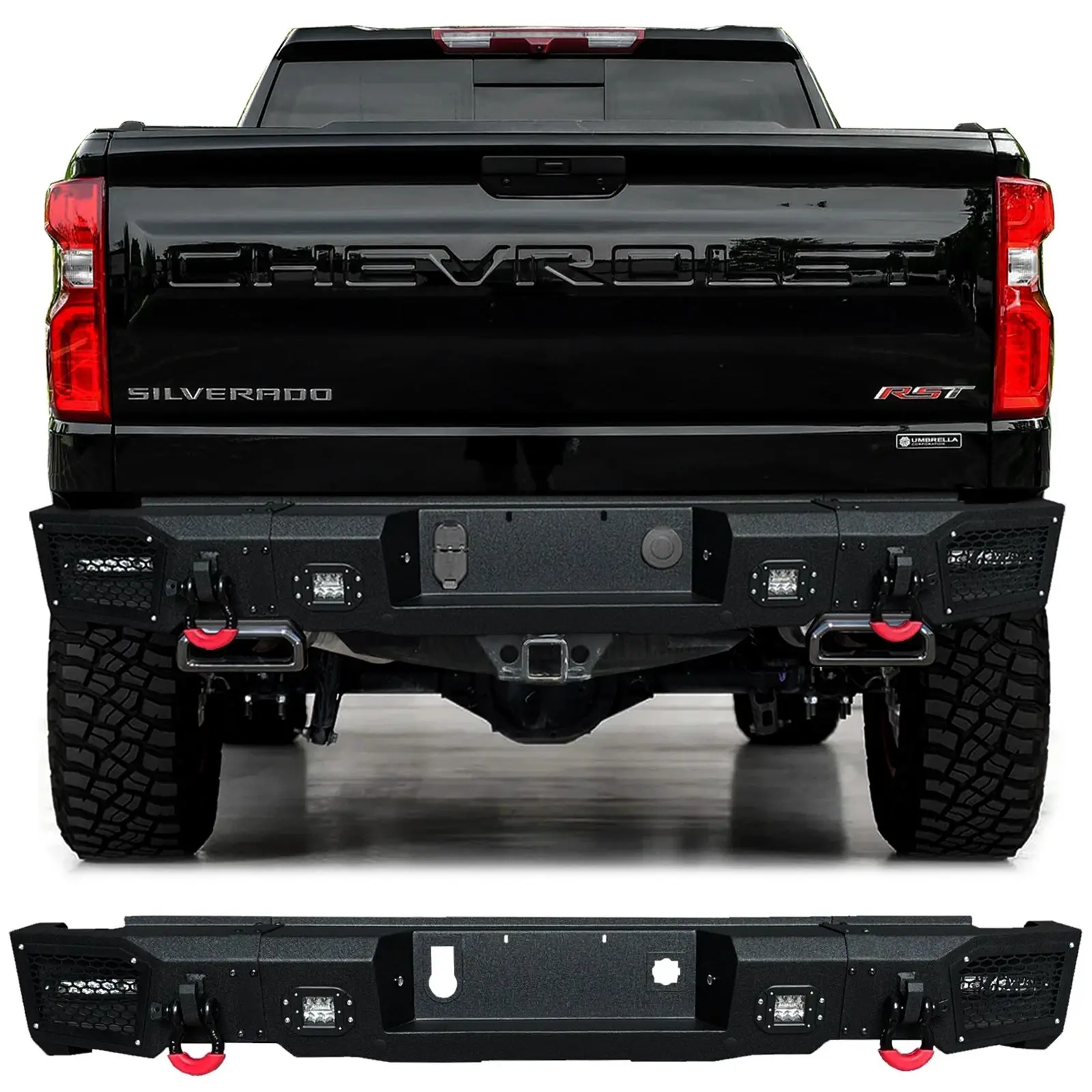 Vijay Fit New Steel Rear Bumper for 2019-2024 GMC Sierra 1500, with LED Lights, D-Ring Mount, 2x4.75-t D-Rings, 2x Washers, Fast Shipping