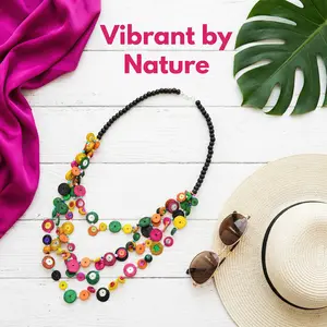 Vintage Multicolor Layered Necklace, Handmade Wood Bead Statement Choker, Boho Hippie Summer Beach Jewelry for Women, Ethnic Festival Vacation Accessory, Cute Birthday Gift for Her dad to daughter necklace gift invisawear Black Heart Tassel Long Earrings