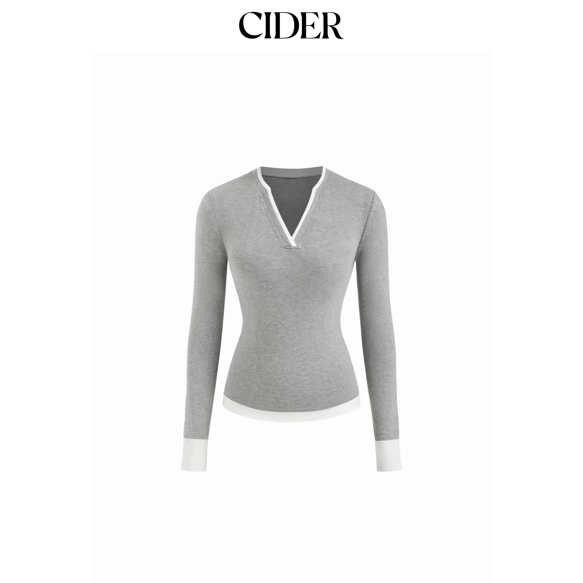 Cider V-Neck Two Tone Long Sleeve Top