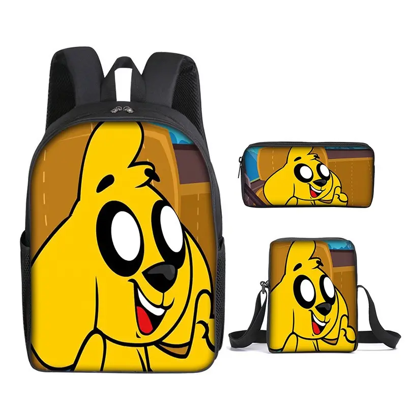 Men's Fashion 3-Piece Waterproof Yellow Dog Backpack Set for Kids - Includes School Rucksack, Pencil Case, Crossbody Bag (Luggage & Bags, Men's Backpacks)