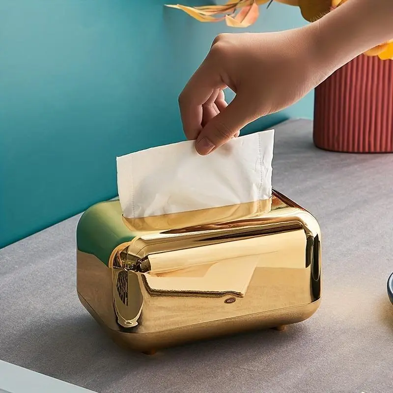 Vintage Tissue Box, 1 Count Luxury Tissue Box Cover, Electroplated Tissue Box Holder, Tissue Dispenser, Bathroom Accessories, Bathroom Organizer & Storage, Home Goods