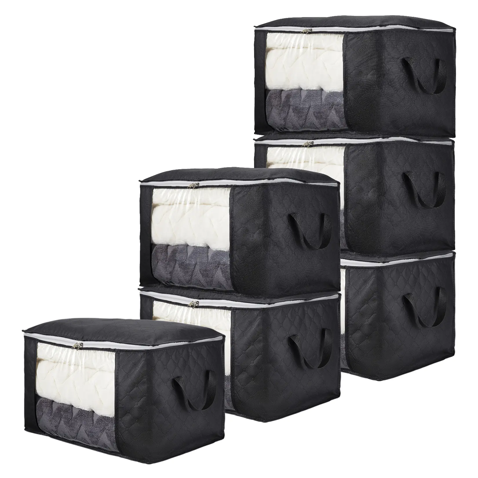 3-Pack Dark Gray Heavy Duty Collapsible Nonwoven Fabric Storage Bin with Handles - Closet Organizer for Clothes, Blankets - Bedroom Home Storage Solution