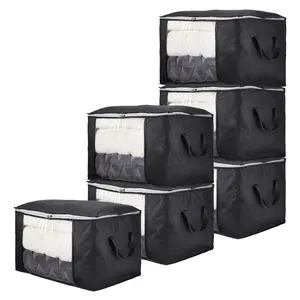 3-Pack Dark Gray Heavy Duty Collapsible Nonwoven Fabric Storage Bin with Handles - Closet Organizer for Clothes, Blankets - Bedroom Home Storage Solution