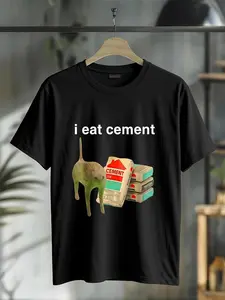 100% Cotton Unisex I Eat Cement Cursed Cat Funny Oddly Specific Dank Meme T-Shirt