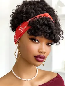 Short Curly Headband Wig Human Hair Kinky Curly Human Hair Wigs for Women Full Machine Made Wig Natural Color