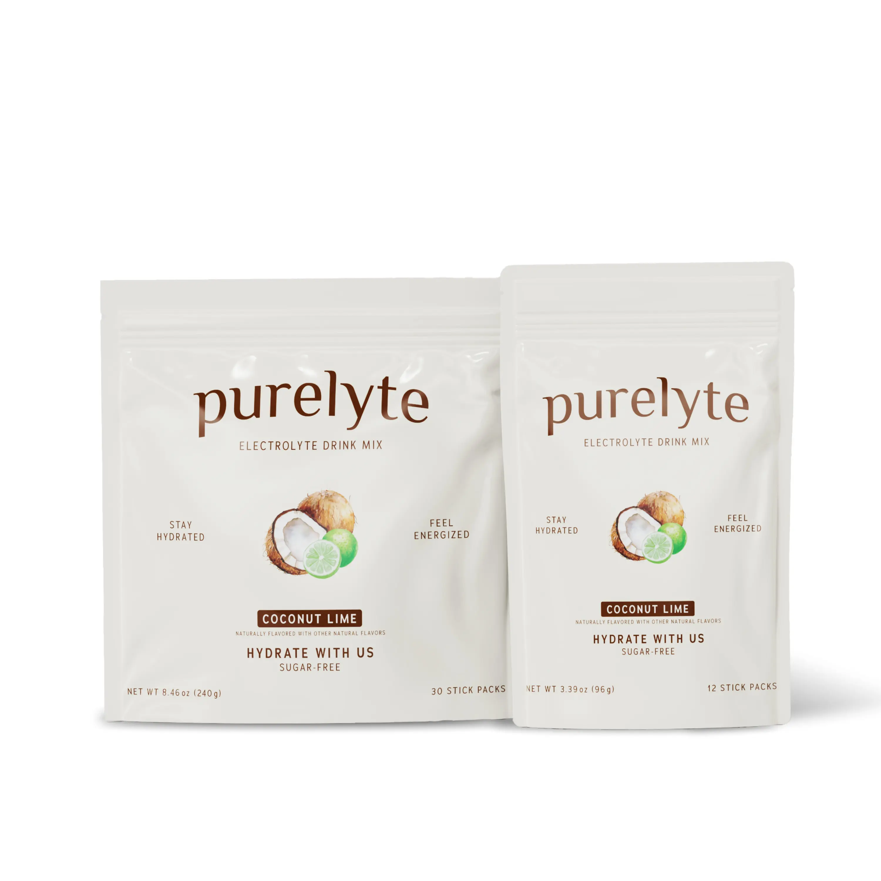Purelyte Electrolyte Drink Mix – Sugar-Free Hydration Powder Packets – Clean Electrolytes with Trace Minerals – Coconut Lime, 12 Sticks, 30 Sticks, 60 Serving Tub