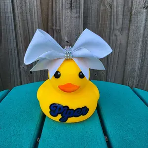 Personalized Cheer Duck Rubber Ducky with Stiff Bow & Rhinestone Center Custom Name Made to Order Toy for Cheer Lovers