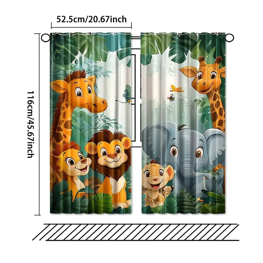 Set of 2, Playful Jungle Safari Animal Curtains Made of Polyester, Suitable for Bedrooms And Homes, Machine Washable, Perfect As a Gift for Loved Ones. 28*40IN/71*101CM