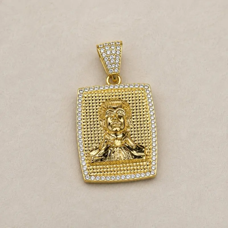 Malverde Hip-Hop Pendant, 18k Gold-Plated Copper Jewelry