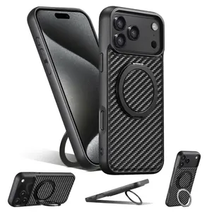 Magnetic Wireless Charging Phone Case with 360-Degree Rotating Ring Stand Faux Leather Mesh Design for iPhone 17 Pro Max 17 Air 16 Plus 15 14 13