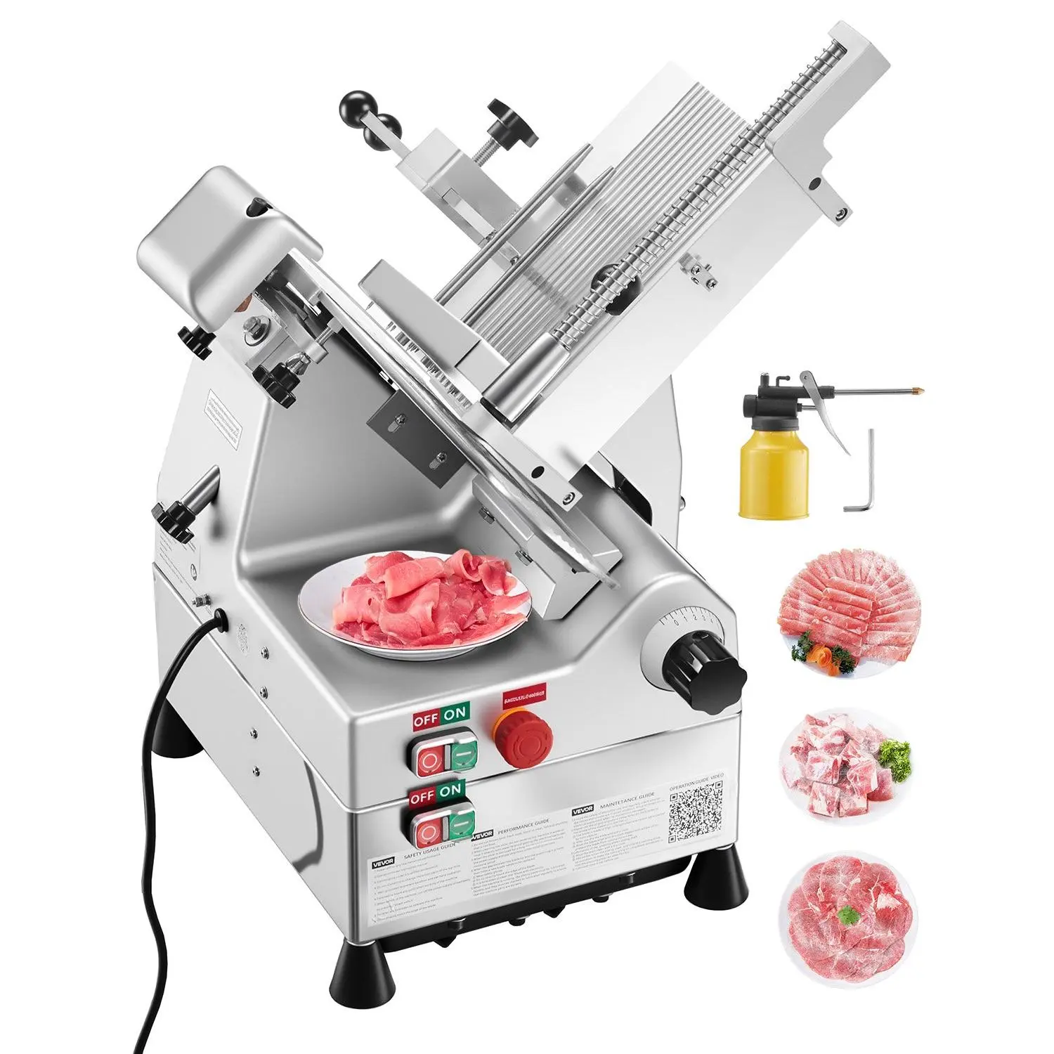 【Summerfinds】VEVOR Commercial Automatic Electric Meat Slicer, 500W, 10-in 75Cr1 Steel Sharp Blade, 0-0.67-in Adjustable Thickness, 633 RPM Fast Slicing, for Frozen Meat, Cheese, Bread, Commercial Meat Slicer