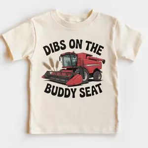 Dibs on the Buddy Seat Shirt, Funny Combine Harvester T-Shirt, Farm Tractor Tee, Cute Farming Graphic Top for Boys or Girls
