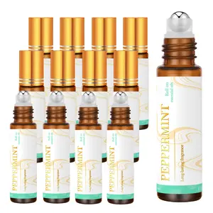 12pc 10ML Peppermint Rollerball Essential Oil Set, Refreshing Summer Scent, Alcohol-Free Massage Oil, Long-Lasting Aroma Diffusers & Car Air Fresheners