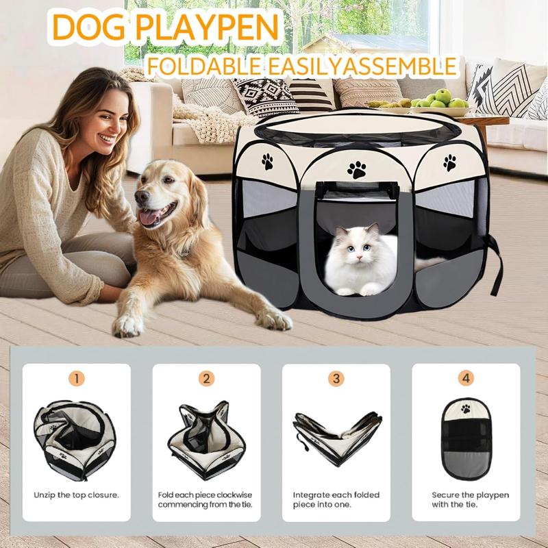 Dog Cat Playpen, Puppy Pet Playpen Indoor for Small Dogs Tent Crates Cage Outdoor, Portable Pop Up Dog Kennel Playpen with Carrying Case for Dogs/Cats/Rabbits, Removable Zipper Top, kitty condo ，Grey