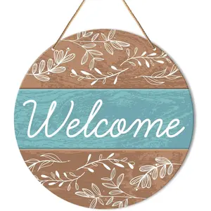 Welcome Sign Front Door Decor, Boho Welcome Round Wood Hanging Sign Decor Farmhouse Wall Sign Bohemia Decorations for Door, Porch, Home, Housewarming Gift for New House Women Men