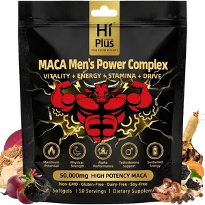 HiPlus Shilajit Maca Complex 50000mg for Men Energy Stamina Endurance Vitality Performance Support Ashwagandha Ginseng 150 Softgels