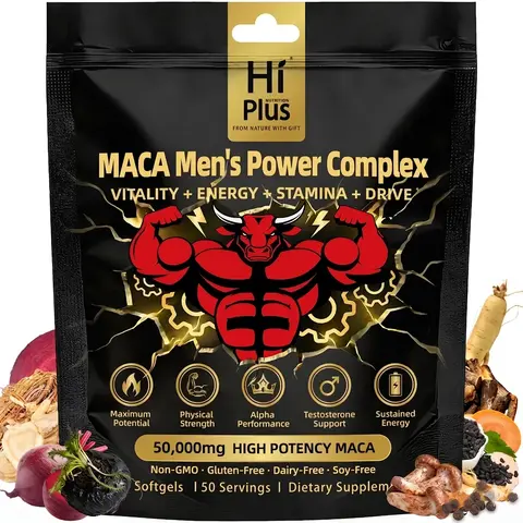 HiPlus Shilajit Maca Complex 50000mg for Men Energy Stamina Endurance Vitality Performance Support Ashwagandha Ginseng 150 Softgels