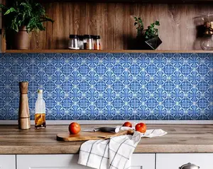 HomeRoots 400118 7 x 7 in. Blue & White Cross Peel & Stick Tiles