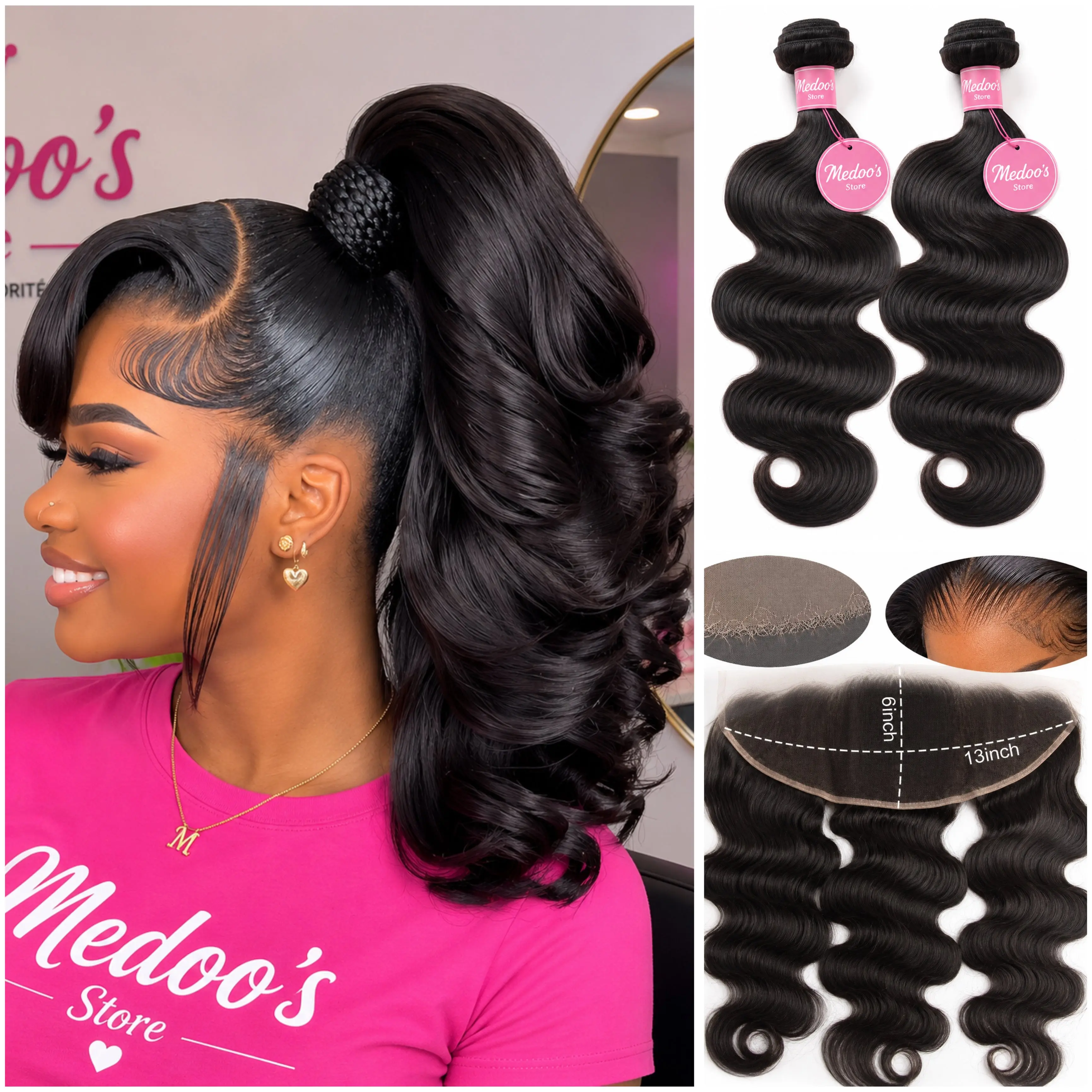Package 2 bundles body wave + 1 frontal HD body wave