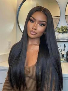 30inch hd lace front wig, pre plucked ready to wear, 13x5x1 synthetic lace frontal glueless straight wigs for women 180 density wig, glueless wigs