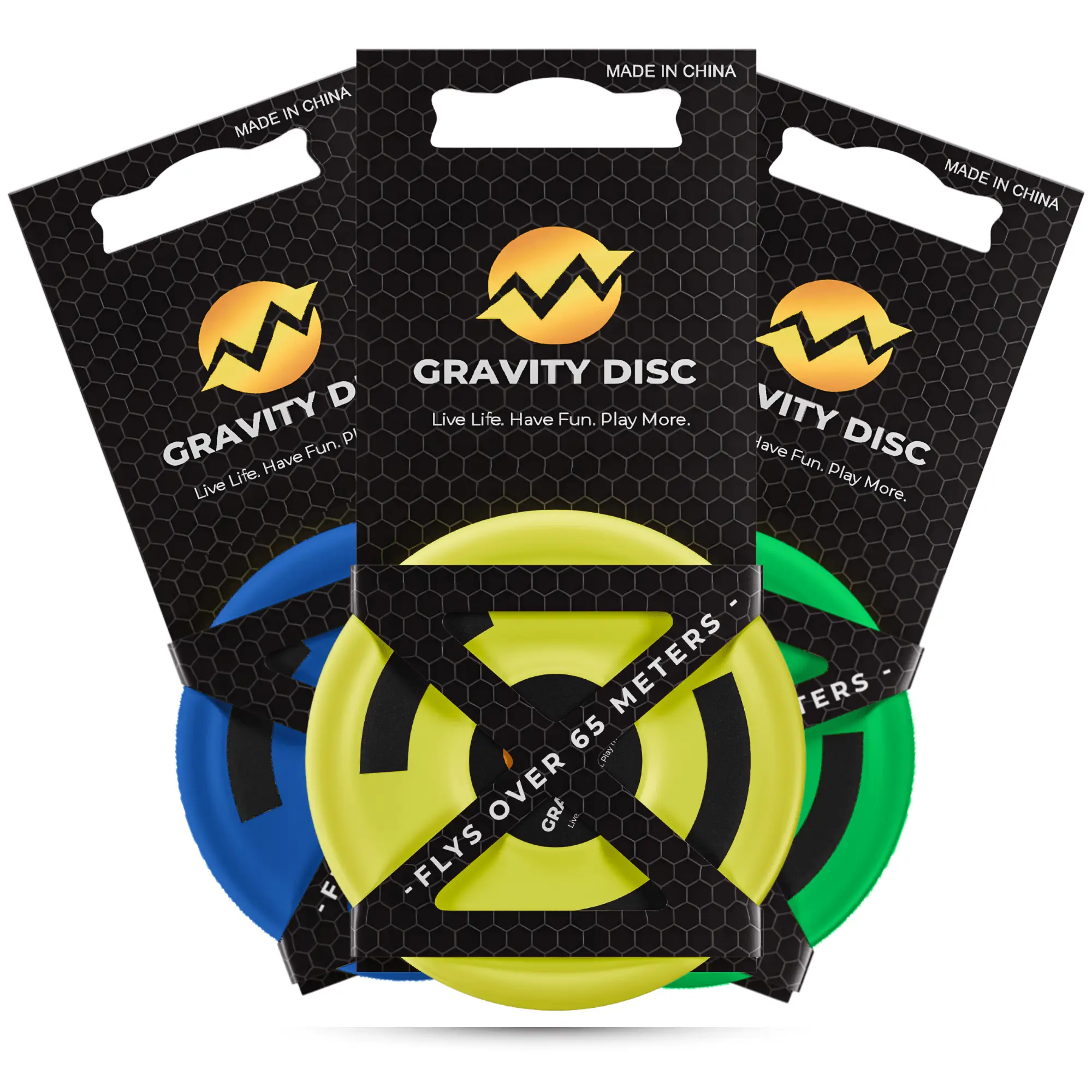 Gravity Disc 3 Pack - Blue, Green, Yellow - Unique Patent-Pending Design, Pocket-Sized, Encourages Exercise & Outdoor Play, Ultimate Mini Flying Discs