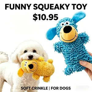 Plush Fabric Squeaky Mop Dog Toy, Soft Interactive Chew Teething Toy for Small-Medium Dogs & Puppies, Relieves Anxiety & Boredom, Aids Teeth Cleaning, 2-Pack