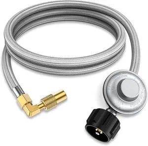 GasXpert 5 Feet Propane Adapter Hose with Regulator for Blackstone 17 & 22 inch Tabletop Griddle, Durable Braided Hose with Elbow Adapter, QCC1 Inlet Connect to 5-40lb Propane Tanks
