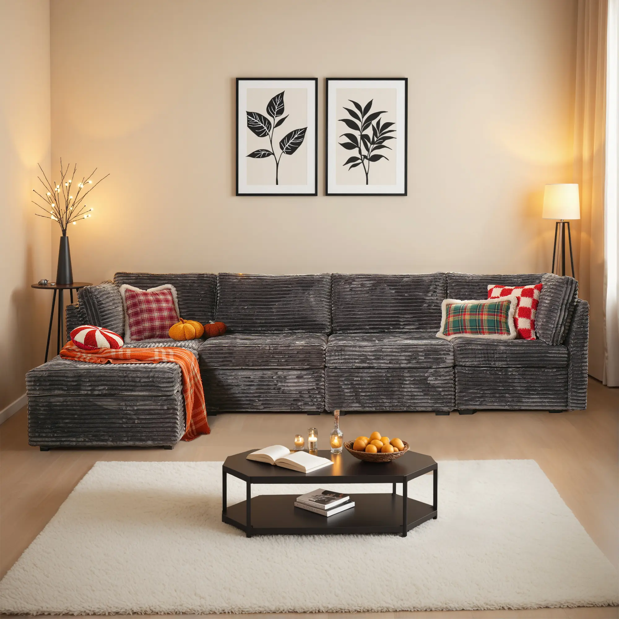 Grey, 5 Seats, L-Shaped