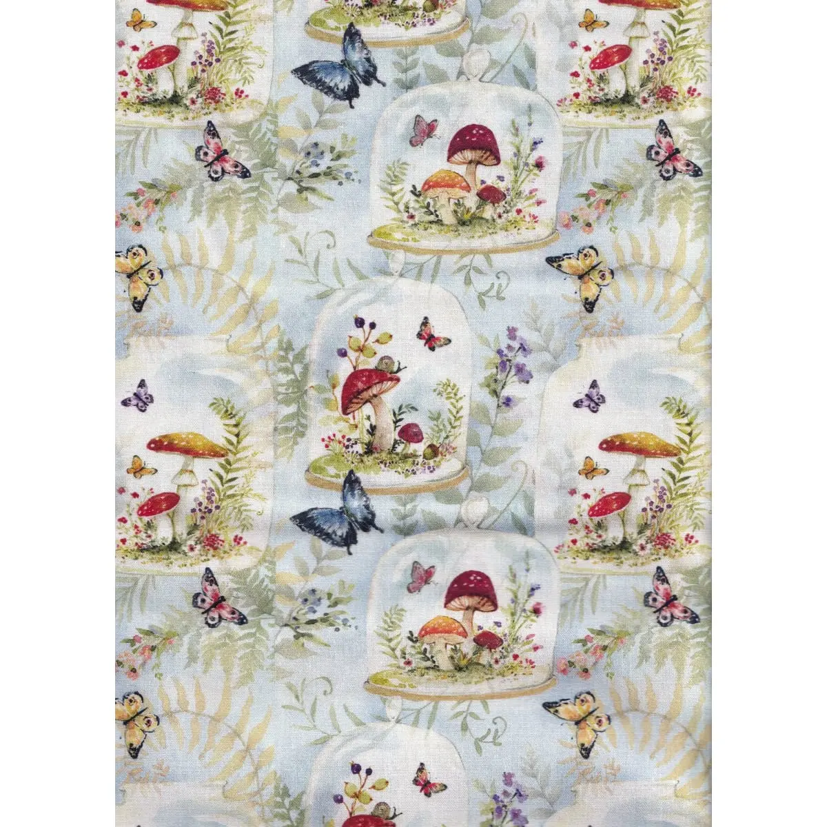 Springs Creative Cottagecore Botanical Quilting Cotton Fabric, Mushroom Terrarium & Butterfly Print Sewing Fabric, 0.5 yd