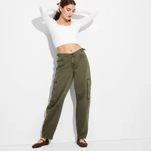 Women's Mid-Rise Barrel Cargo Pants - Wild Fable Olive Green XXS