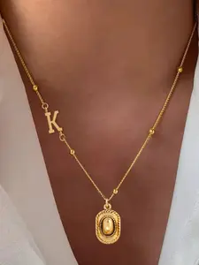 Women's Initial Western Cowboy Hat Pendant Necklace, Classic Fashion Stainless Steel Beaded Chain, Casual Style Jewelry for All Seasons, Initial Letter Necklace