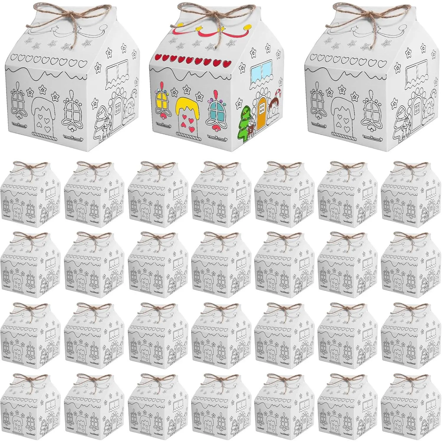 SENONAPO 30 Pcs Christmas Gingerbread Houses Kit House Shaped Boxes Cardboard Christmas Crafts DIY Build Gingerbread House Supplies Holiday Fun Party Game Decorating(White)