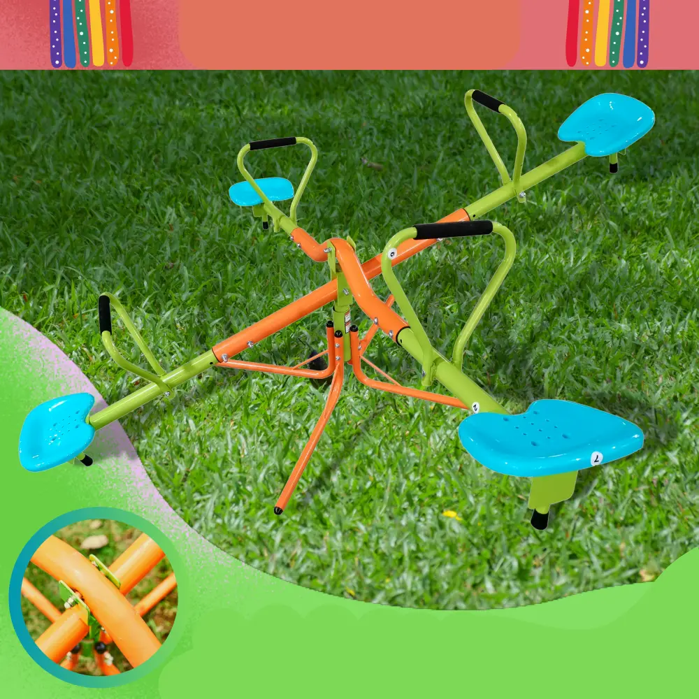 outdoor playground four seats seesaw for kids 360 degree rotating sturdy plastic seat seesaw for kids seesaw blue and green for kids