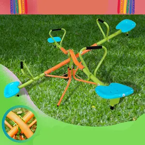 outdoor playground four seats seesaw for kids 360 degree rotating sturdy plastic seat seesaw for kids seesaw blue and green for kids