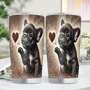 1pc Cute Bulldog & Heart Insulated Stainless Steel Travel Mug - 20oz Leakproof BPA-Free French Bulldog Cup with Spill-Proof Lid, Double-Wall Vacuum Insulation for Hot/Cold Drinks, Gift for Dog Lovers, Home, Office, Gym, Birthday/Christmas/Thanksgivi