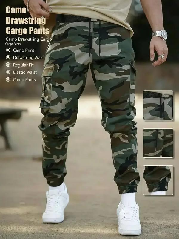 Men's Camo Print Drawstring Waist Cargo Pants, Regular Fit Casual Comfy Elastic Waist Trousers for Daily Wear, Casual Joggers, Men's Bottoms for All Seasons