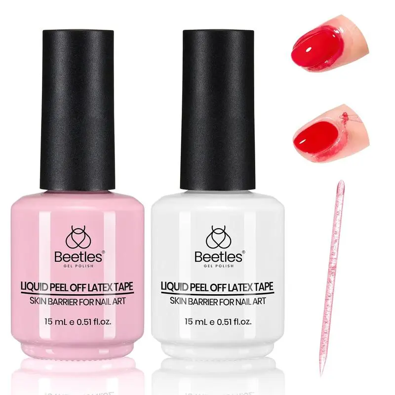 Beetles Liquid Latex for Nails 30Ml Latex Liquid Nail Peel off Cuticle Guard for Nail Polish with Plastic Nail Care Stick White Pink Liquid Latex Barrier Protector Does not apply