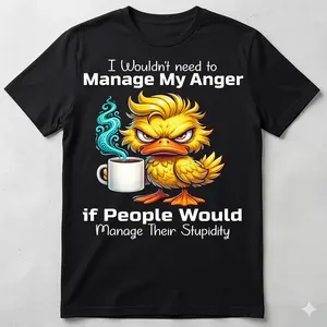 I’d Manage My Anger T-Shirt, Funny Angry Bird Coffee Tee Gift, Retro Chicken Graphic Shirt, Casual Trendy Outfit, Trendy Womenswear, Menswear, Full Color ☕🐔😄✨
