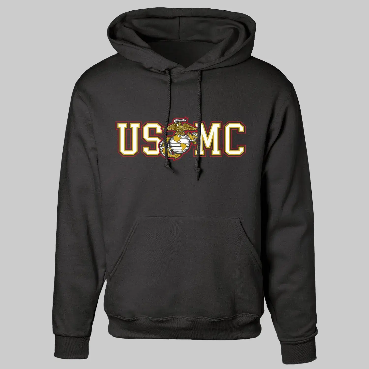 USMC Collegiate EGA Hoodie, Varsity Marine Corps Emblem Pullover, Semper Fi Campus Style, Veteran Brotherhood Sweatshirt for Men